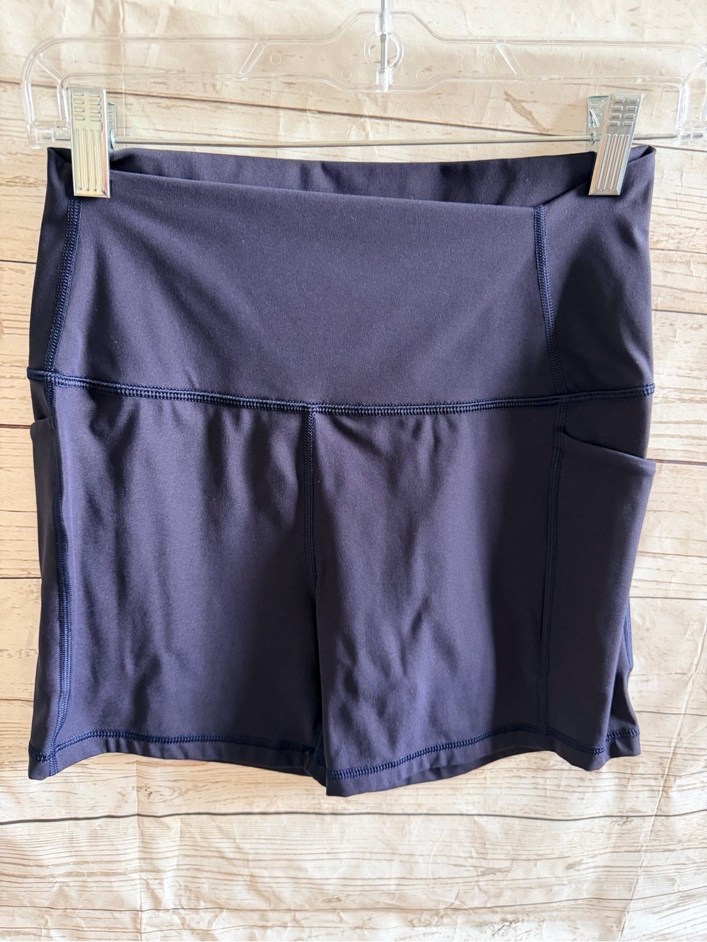 CRZ YOGA Navy High-Rise Bike Shorts with Side Pockets